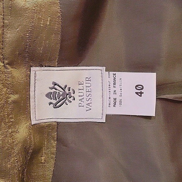 VTG 1960s PAULE VASSEUR Silk Taffeta Metallic Olive Green Mod Pant Suit - Picture 9 of 9